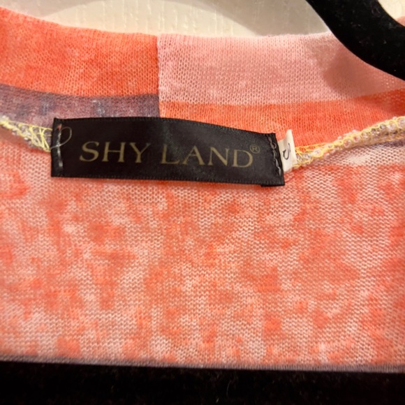Shyland open cardigan no buttons striped gray, yellow, peach, coral. Size S - Picture 3 of 4